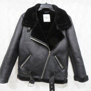 Zara Faux Fur Biker Jacket Woman's Size L